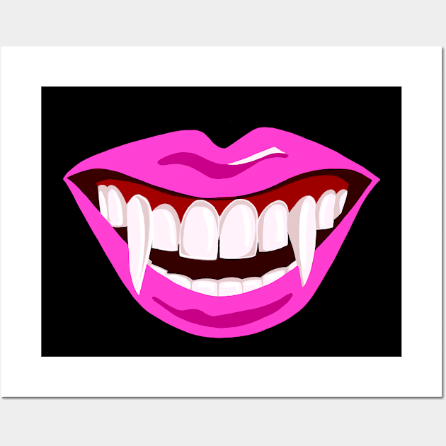 Halloween Dracula Vampire fags mouth pink Wall Art by PG Illustration